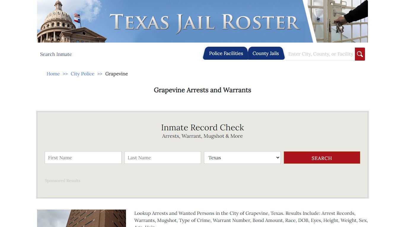 Grapevine Arrests and Warrants | Jail Roster Search